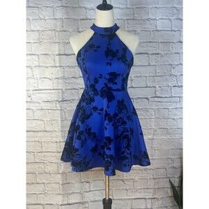 Papaya Blue dress Floral Pattern  Size S Fit and Flare Mini open back